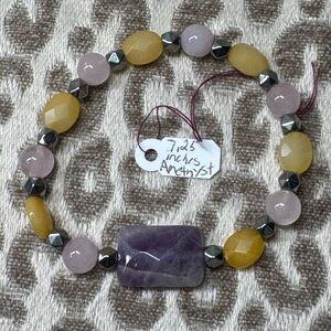 Amethyst- Yellow Calcite- Rose Quartz Natural Crystal Gemstone Stretch Bracelet